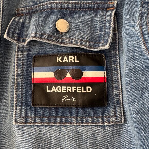 Karl Lagerfeld Paris Denim Boxy Shirt/Jacket with Logo Patch - Picture 2 of 10